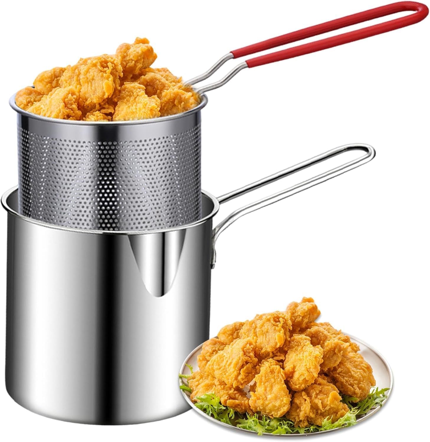 Mini Deep Fryer Pot with Basket – Stainless Steel Oil Fryer 1200ml