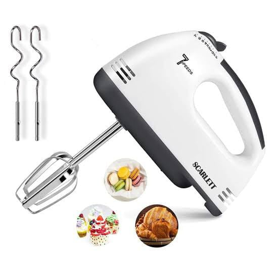 7 Speed Electric Hand Mixer with Chrome Beaters & Dough Hooks