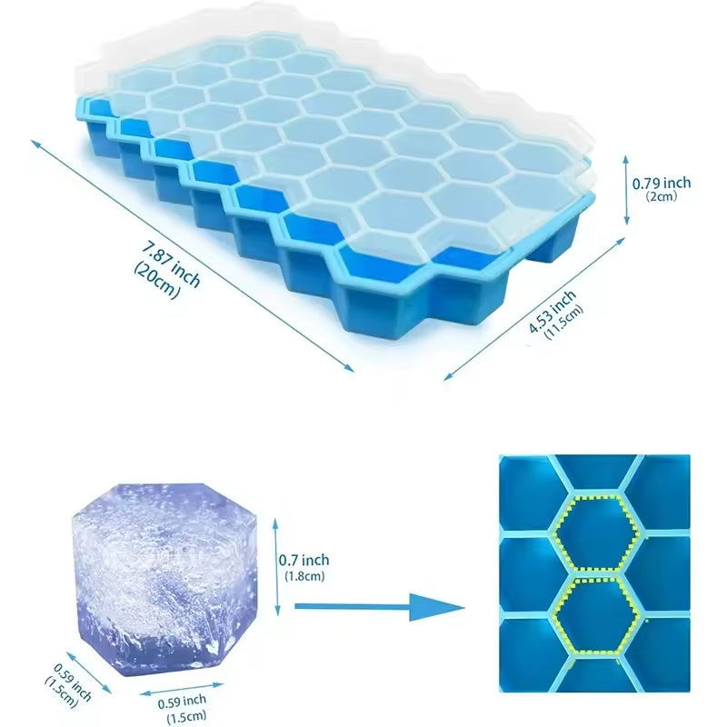 Honeycomb Silicone Ice Cube Tray with Lid – Reusable Freezer Mold