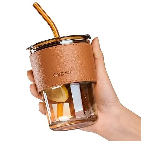 450ml Glass Coffee Tumbler with Straw – Reusable Drink Cup