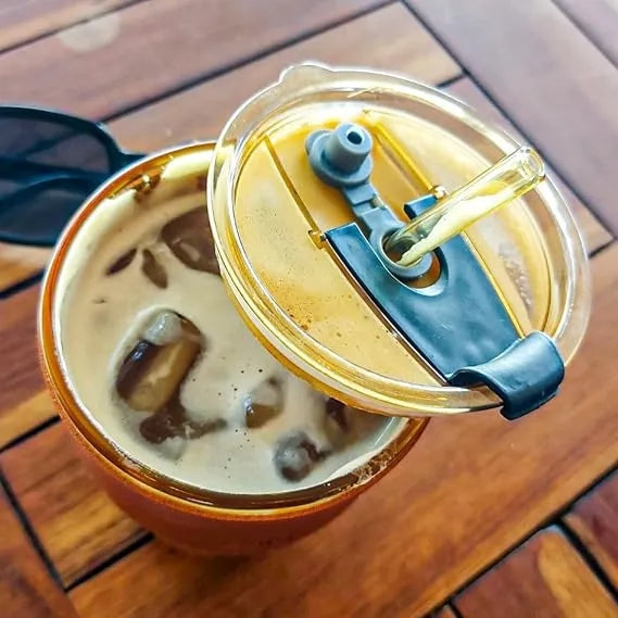 450ml Glass Coffee Tumbler with Straw – Reusable Drink Cup