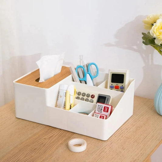 Tissue Box Holder – Wood-Topped Multi-Sectional