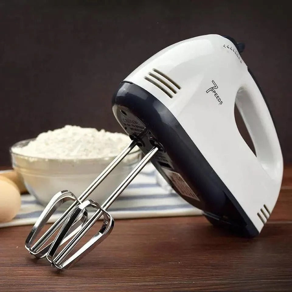 7 Speed Electric Hand Mixer with Chrome Beaters & Dough Hooks