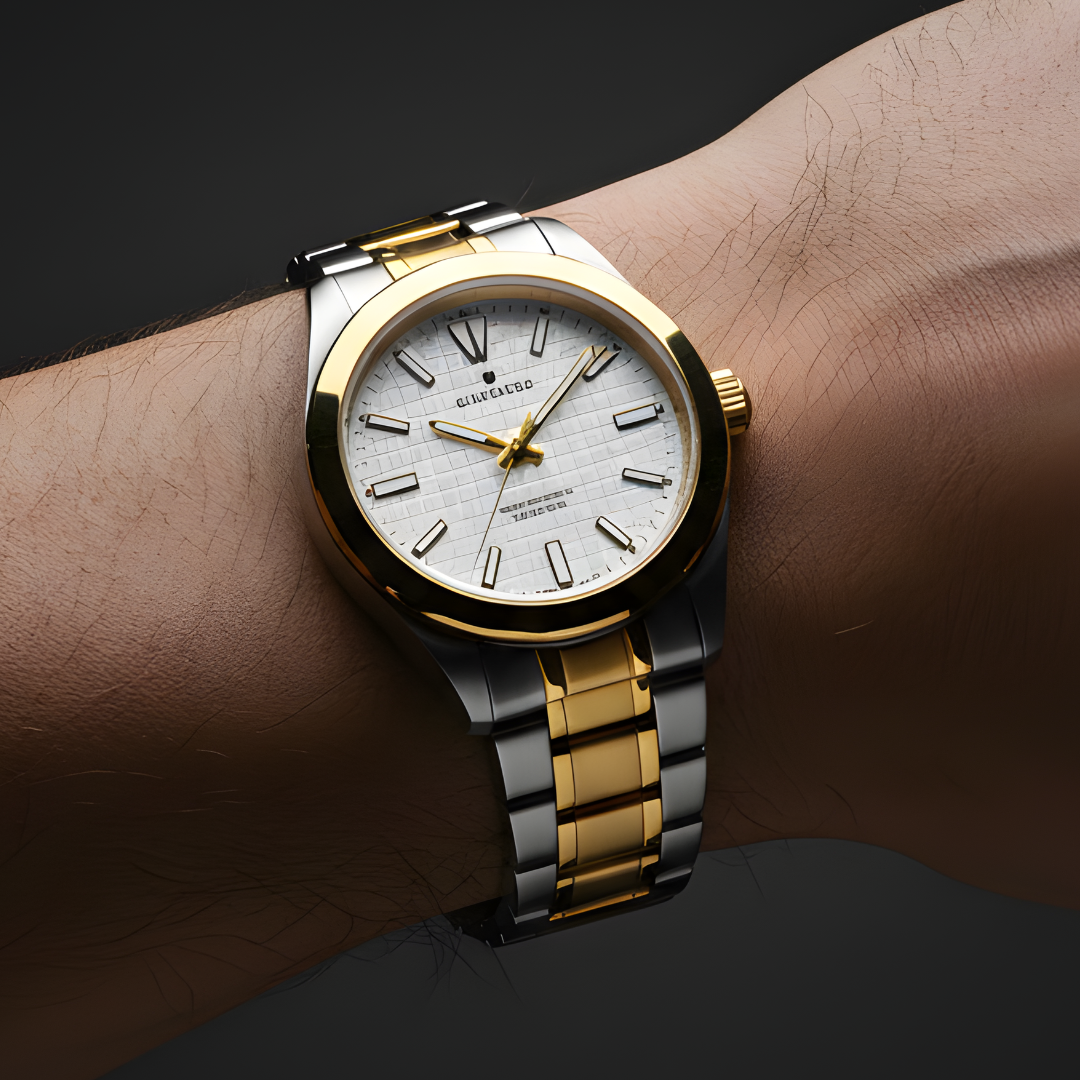 Matchora Couple Watch Set – Silver & Gold Steel Chain | Quartz Movement