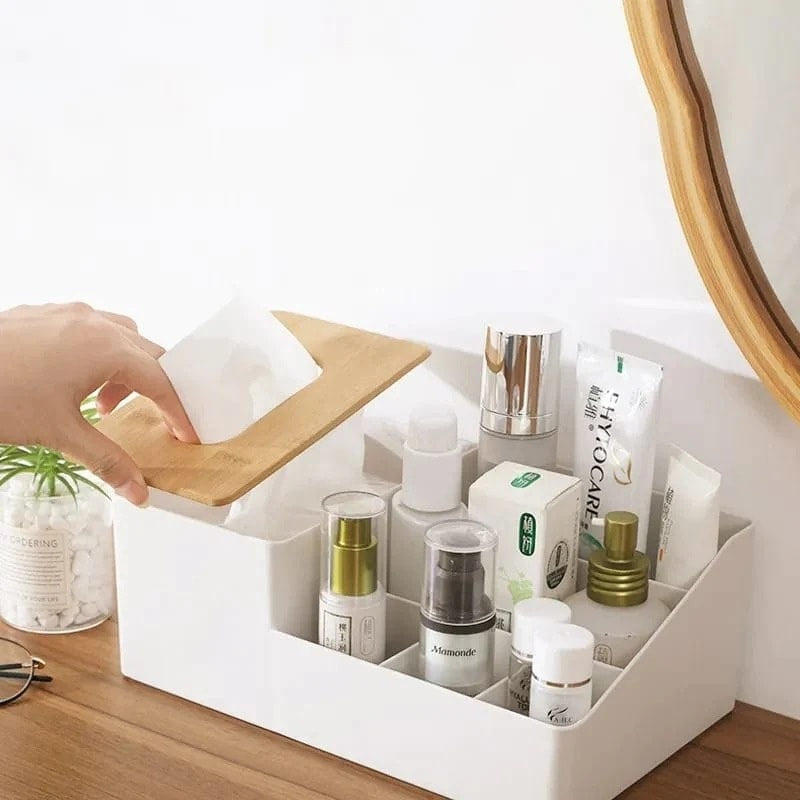 Tissue Box Holder – Wood-Topped Multi-Sectional