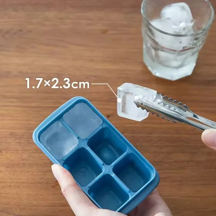 6-Grid Silicone Ice Cube Trays with Lids – Reusable Freezer Molds
