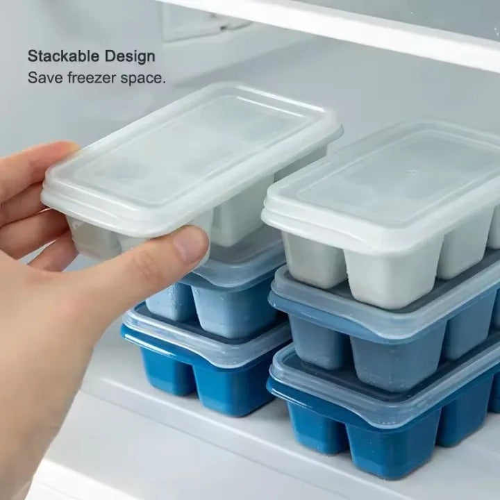 6-Grid Silicone Ice Cube Trays with Lids – Reusable Freezer Molds