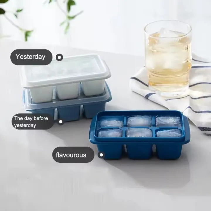 6-Grid Silicone Ice Cube Trays with Lids – Reusable Freezer Molds