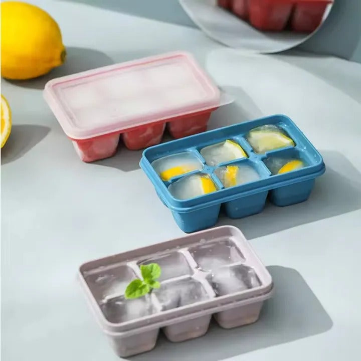 6-Grid Silicone Ice Cube Trays with Lids – Reusable Freezer Molds