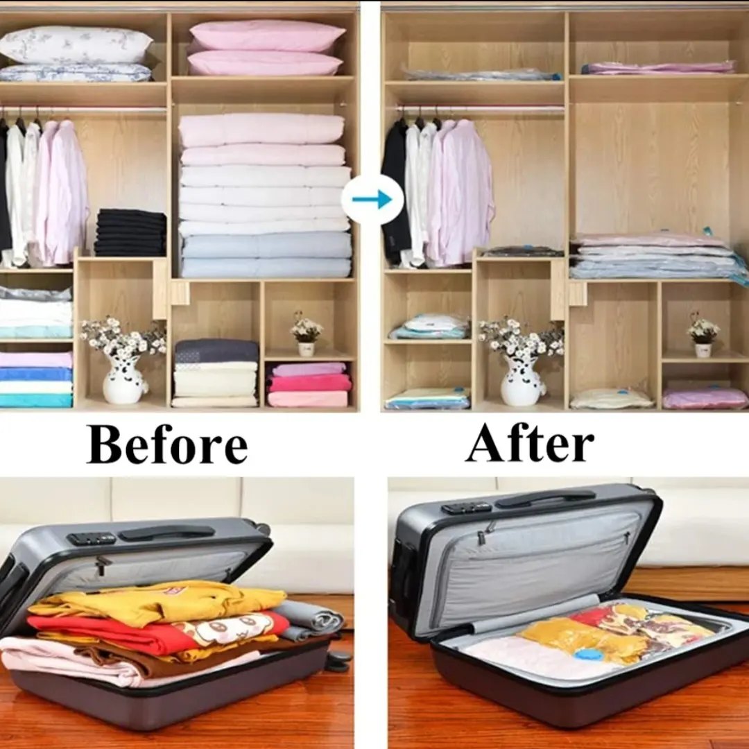 Vacuum Storage Bags (5 pcs + Pump) – Space Saver