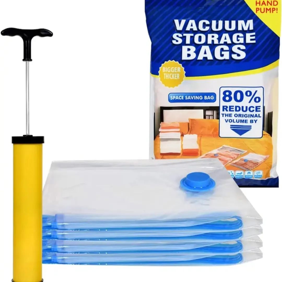 Vacuum Storage Bags (5 pcs + Pump) – Space Saver