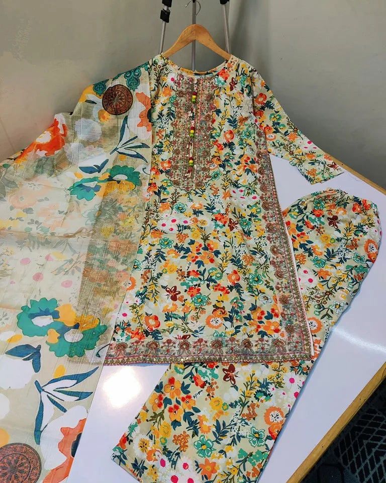Vibrant Floral Susi Lawn 3-Piece Suit for Women – Summer Collection