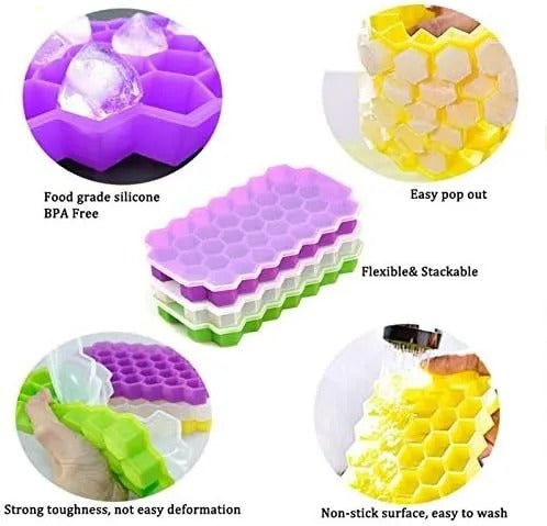 Honeycomb Silicone Ice Cube Tray with Lid – Reusable Freezer Mold