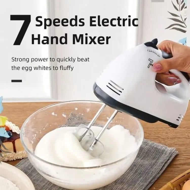 7 Speed Electric Hand Mixer with Chrome Beaters & Dough Hooks
