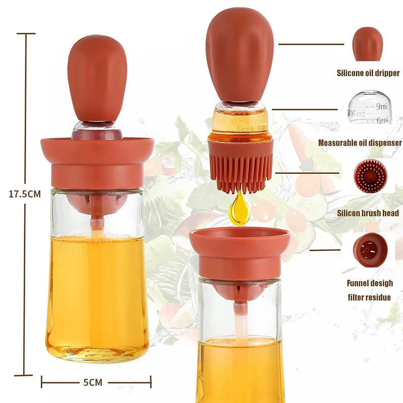 Oil Dispenser Bottle with Silicone Brush – Multi-Functional Kitchen Tool
