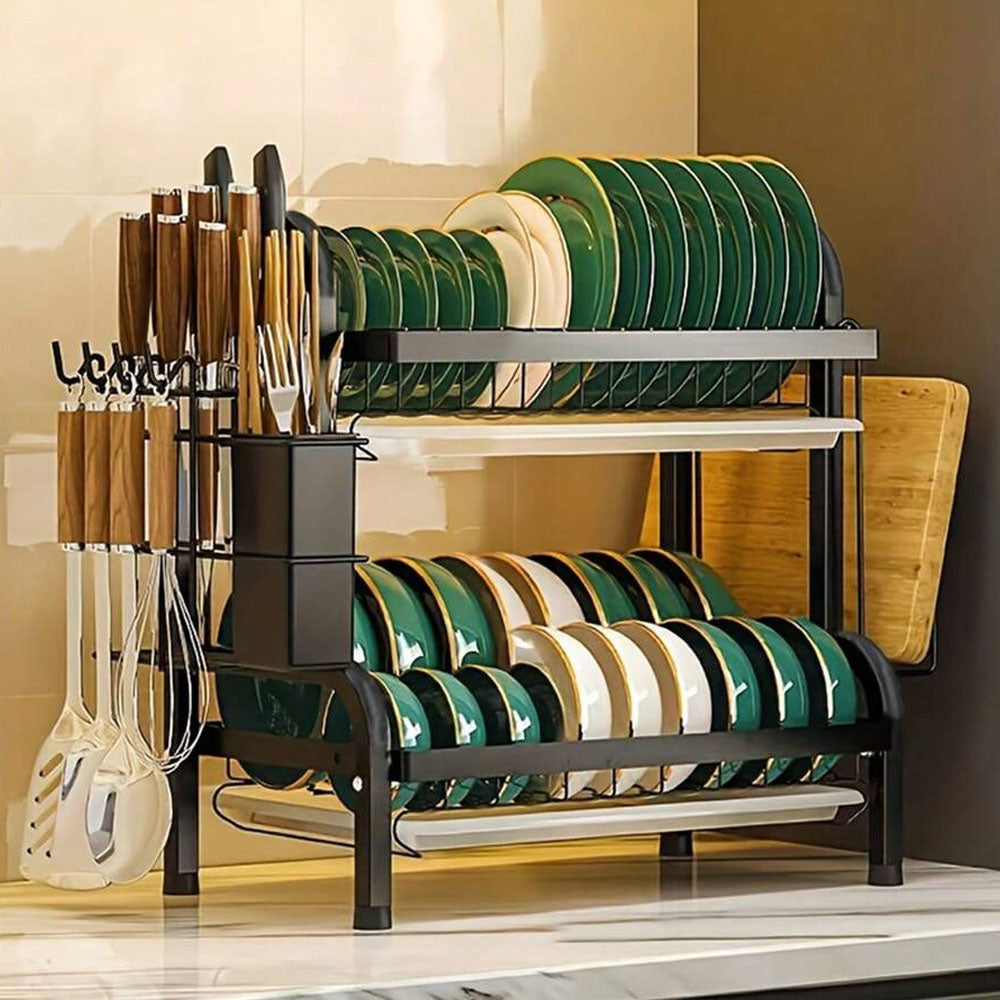 Stainless Steel 2-Tier Dish Drying Rack – Space-Saving Kitchen Organizer