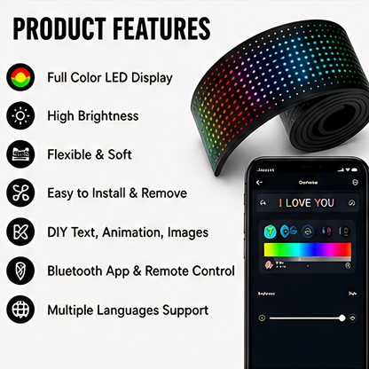 LED Matrix Panel Flexible RGB Car Display with App & Remote Control