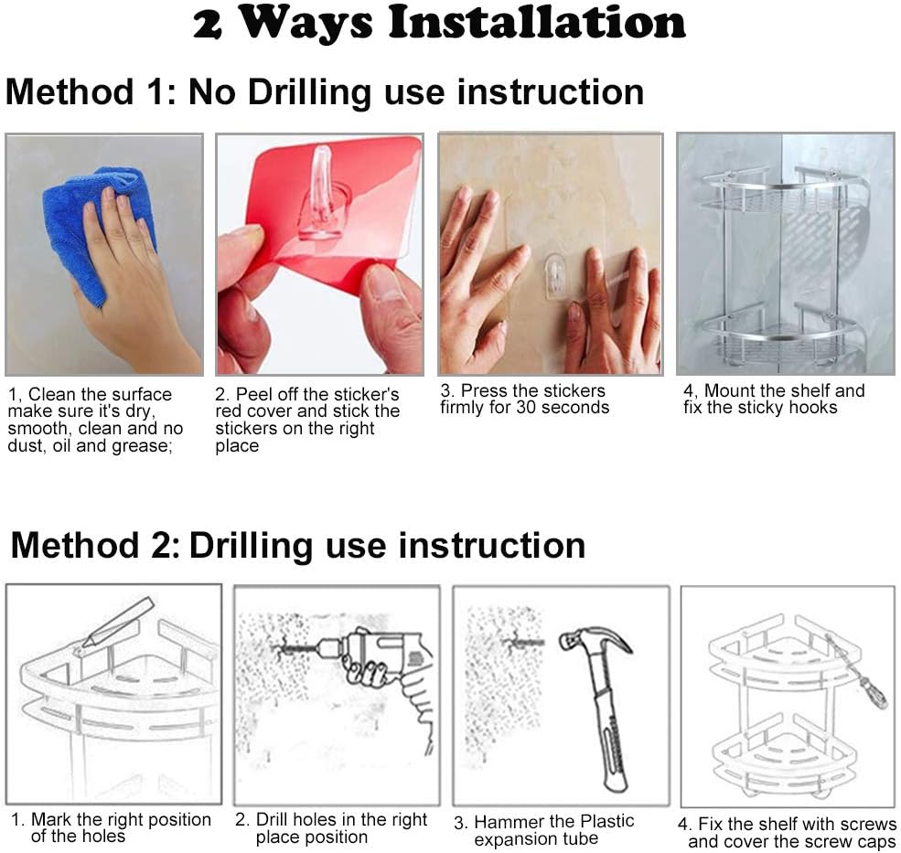 Corner Rack – Aluminum Wall Mounted 2 Layer Bathroom & Kitchen Organizer