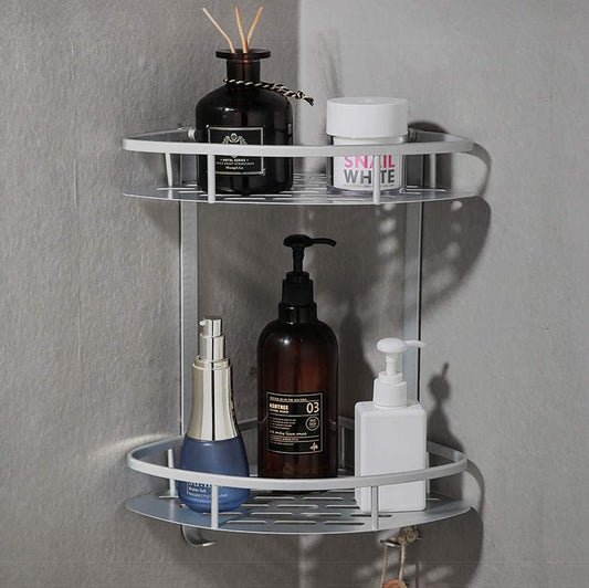 Corner Rack – Aluminum Wall Mounted 2 Layer Bathroom & Kitchen Organizer