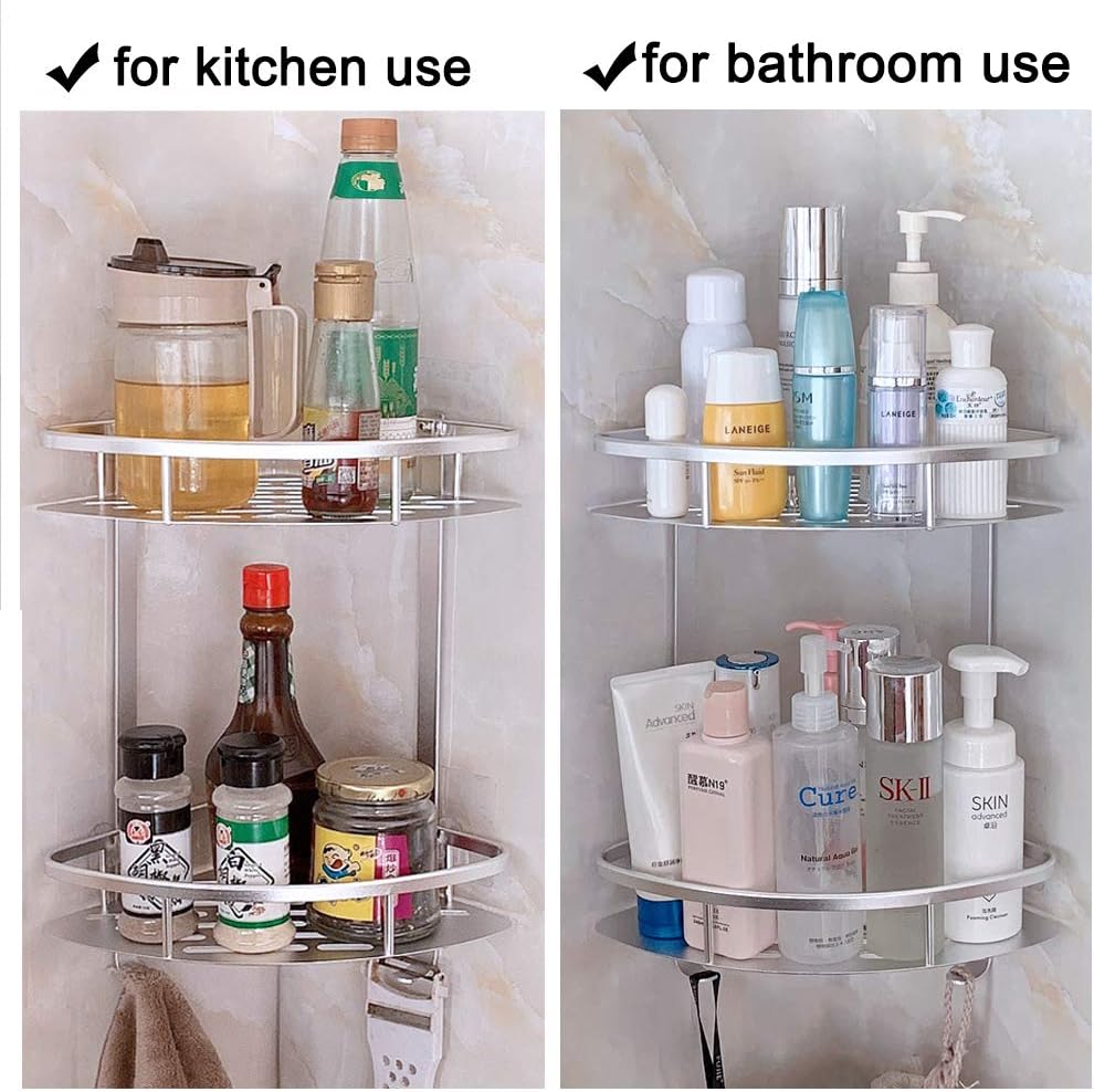 Corner Rack – Aluminum Wall Mounted 2 Layer Bathroom & Kitchen Organizer