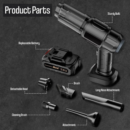 Cordless Portable 4-in-1 Handheld Vacuum & Air Duster | Car & Home Cleaning Tool