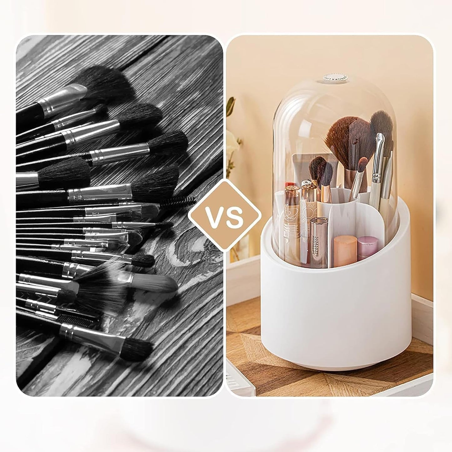 360° Rotating Makeup Brush Holder – Cosmetic Organizer Storage Box