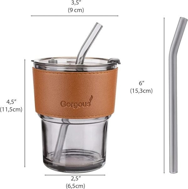 450ml Glass Coffee Tumbler with Straw – Reusable Drink Cup