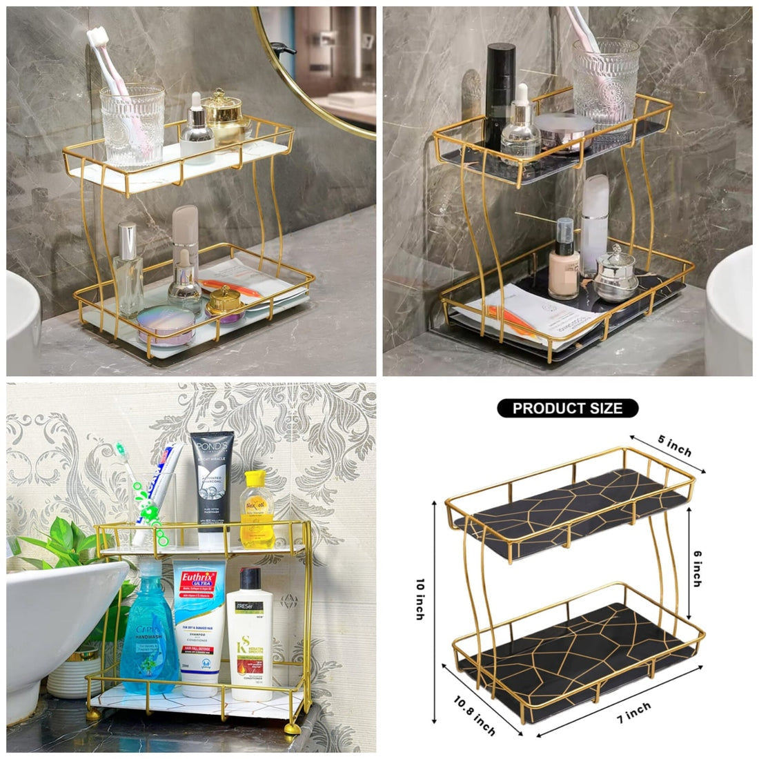 Golden 2-Tier Vanity Stand – Makeup & Jewelry Organizer