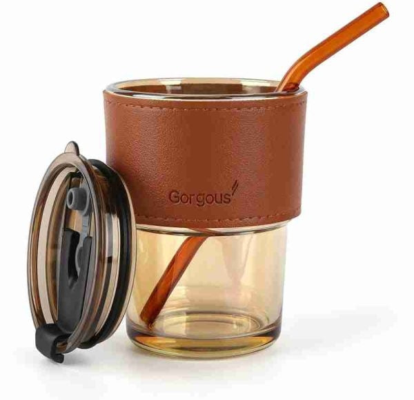 450ml Glass Coffee Tumbler with Straw – Reusable Drink Cup
