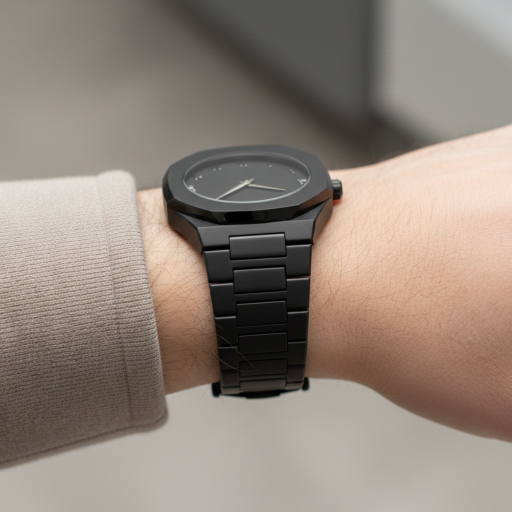 Arabic Aura Black Dial Watch – Minimalist Stainless Steel Timepiece