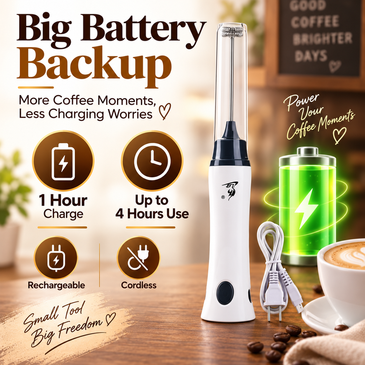 Rechargeable Coffee Beater - Enjoy Fluffy Coffee within 10seconds
