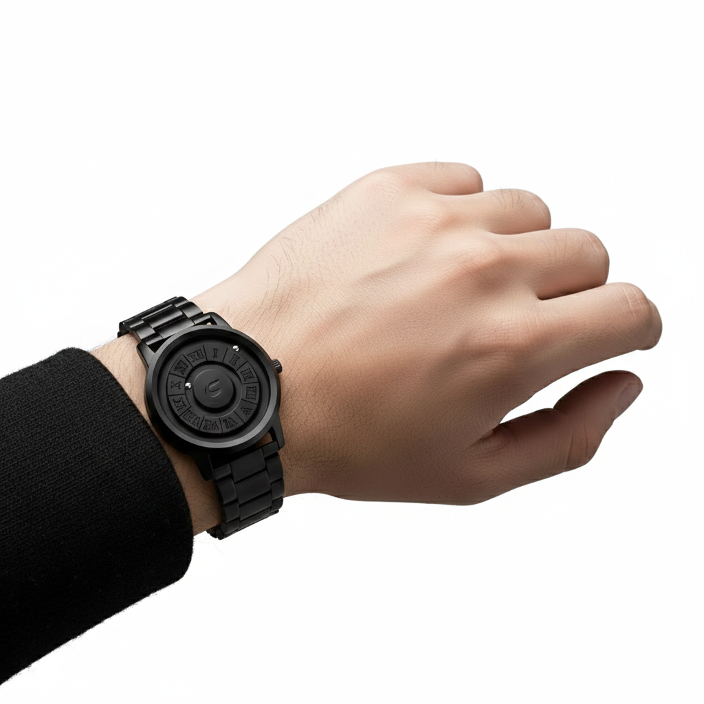 Magnetic Ball Roman Numeral Black Chain Watch – For Men