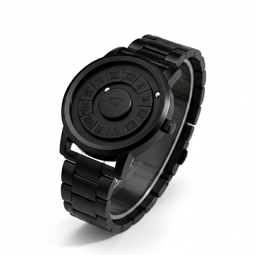 Magnetic Ball Roman Numeral Black Chain Watch – For Men
