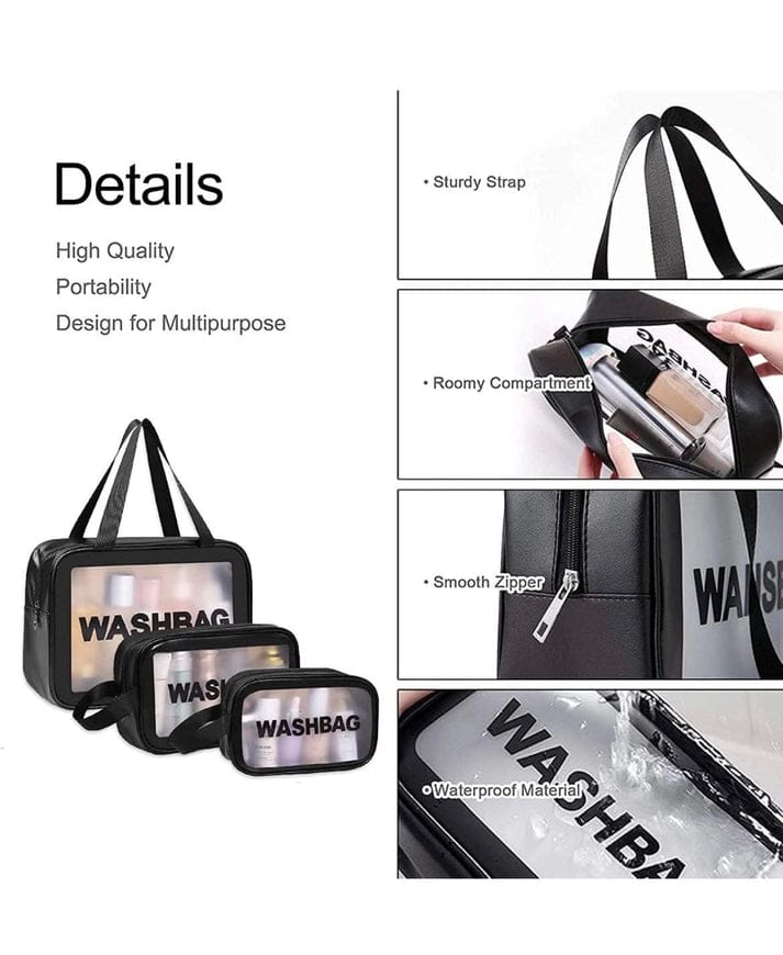 Clear PVC Travel Toiletry Bag Set – Waterproof 3-Pack Makeup Organizer