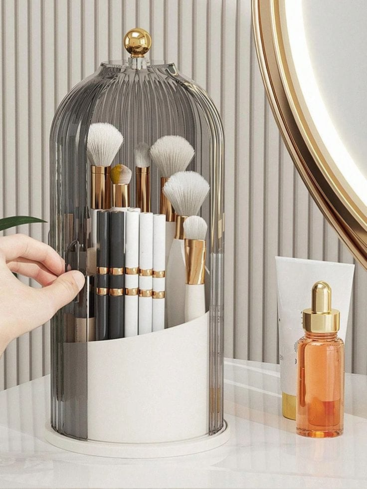Luxury Crystal Rotating Makeup Brush Organizer – Cosmetic Holder