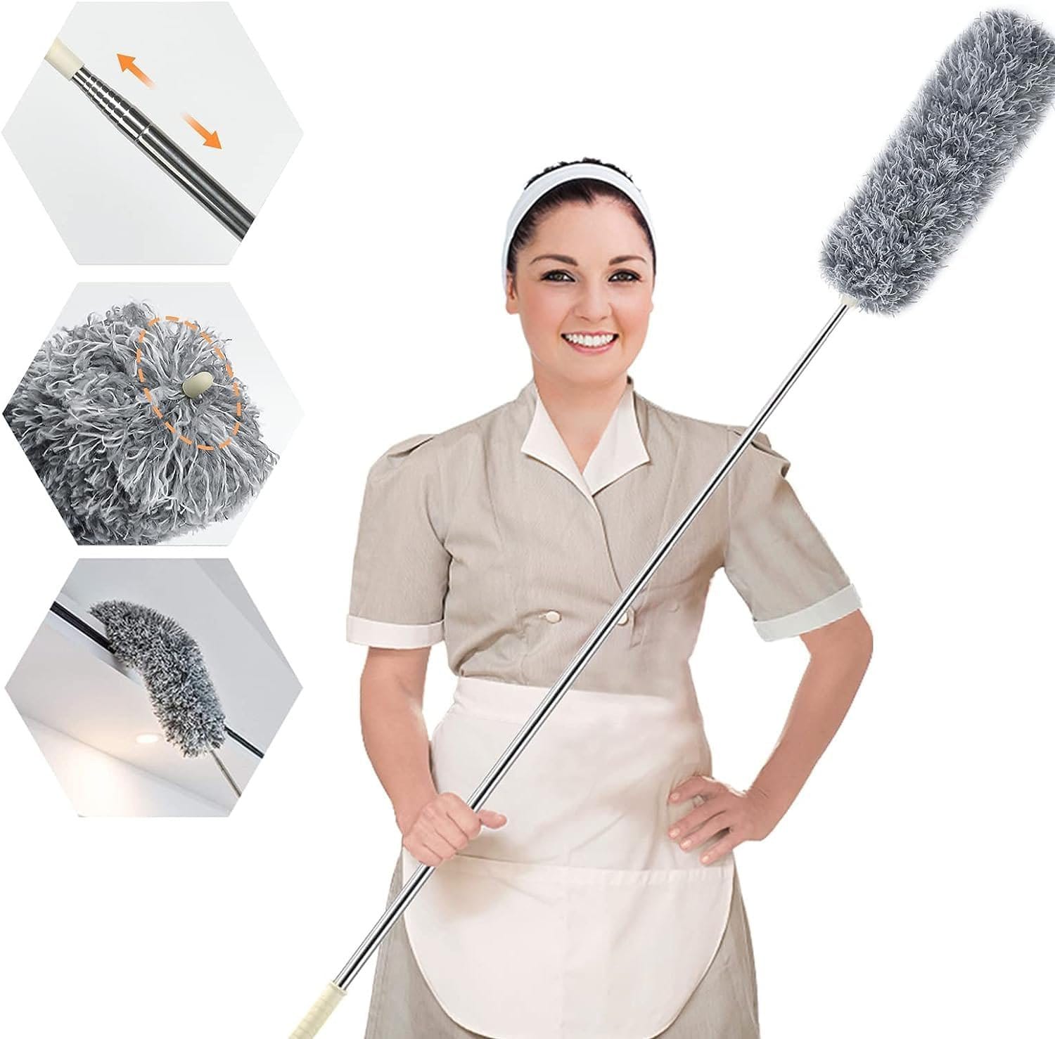 Microfiber Grey Duster with Steel Rod – High Reach Ceiling Fan & Wall Cleaner