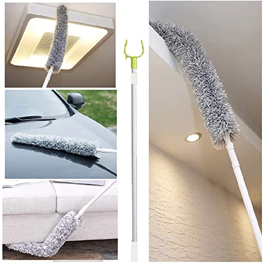 Microfiber Grey Duster with Steel Rod – High Reach Ceiling Fan & Wall Cleaner