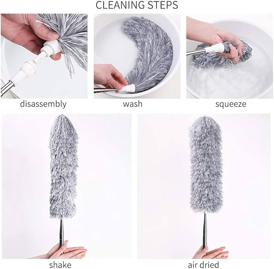 Microfiber Grey Duster with Steel Rod – High Reach Ceiling Fan & Wall Cleaner