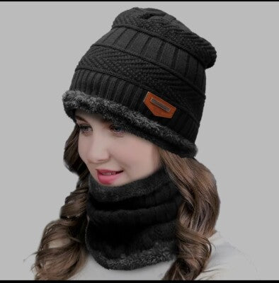 Winter Beanie Hat and Scarf Thermal Knit Hat Skull Cap Full Set-2 Piece