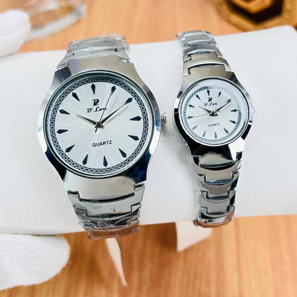 D’Lon Couple Watch Set – Stainless Steel Chain | Push Lock