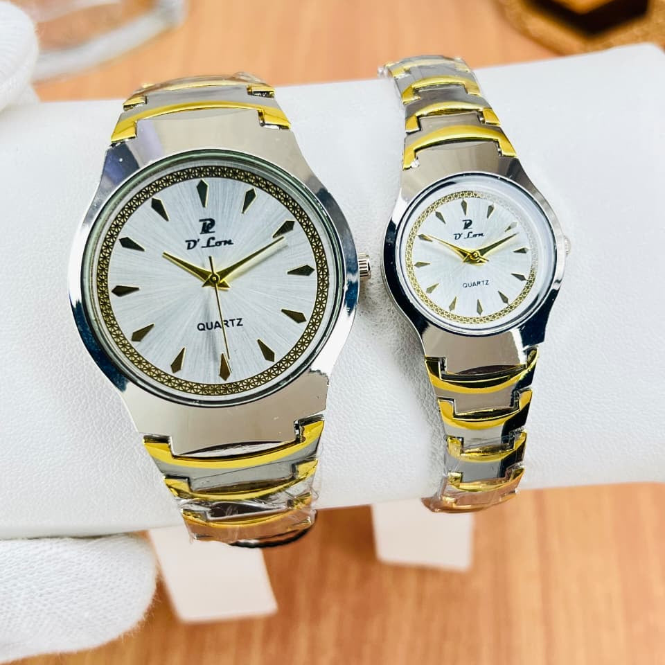 D’Lon Couple Watch Set – Stainless Steel Chain | Push Lock
