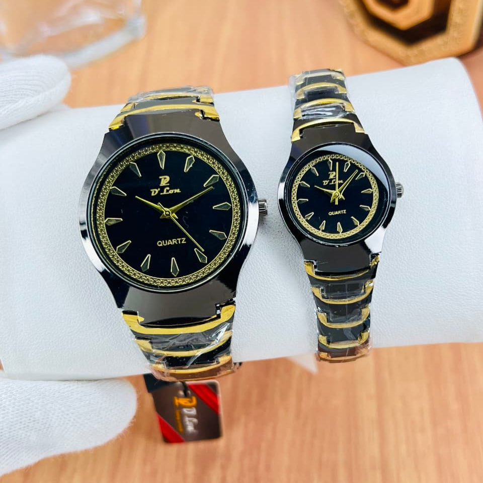 D’Lon Couple Watch Set – Stainless Steel Chain | Push Lock