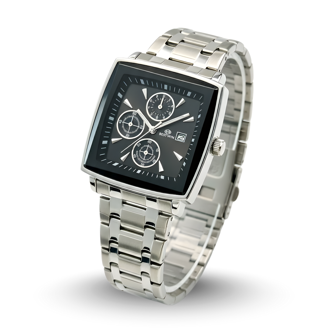 Nova Steel Men’s Square Dial Stainless Steel Analog Watch