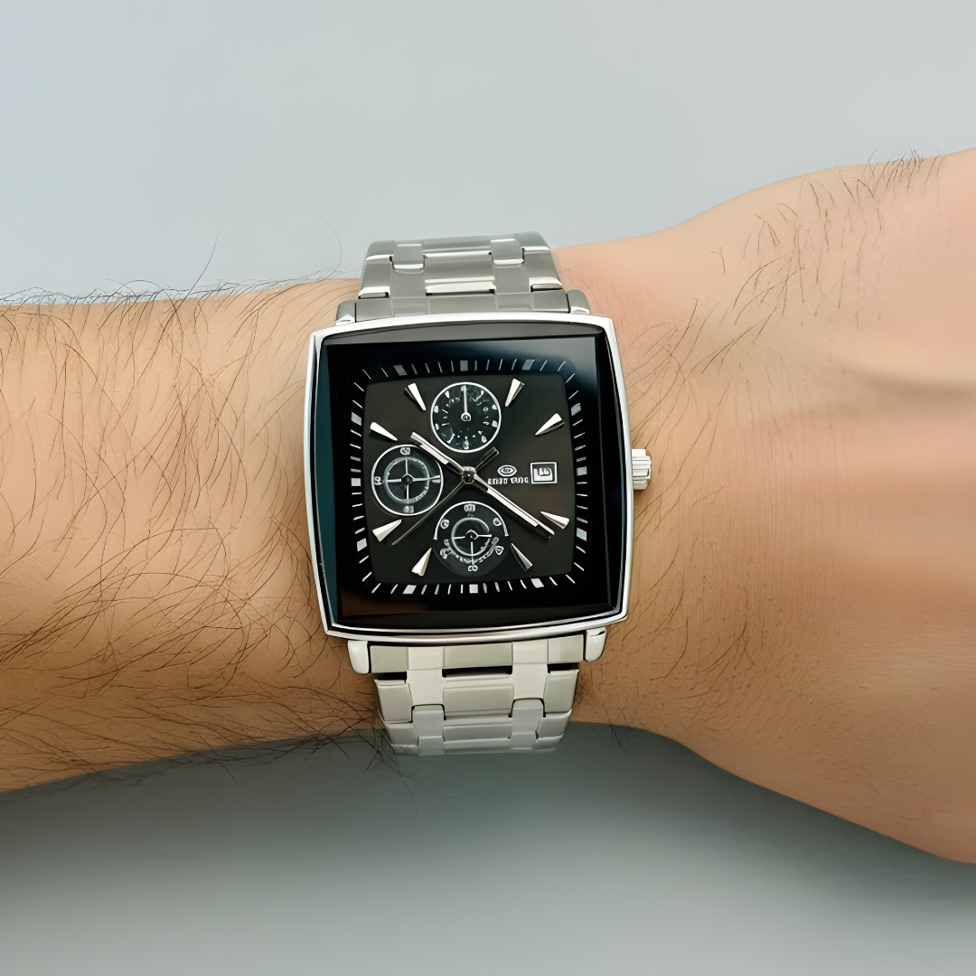 Nova Steel Men’s Square Dial Stainless Steel Analog Watch