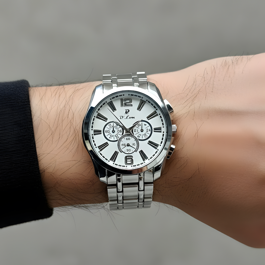 Noble Time Men’s Stainless Steel Analog Watch with Chronograph-Style Dial