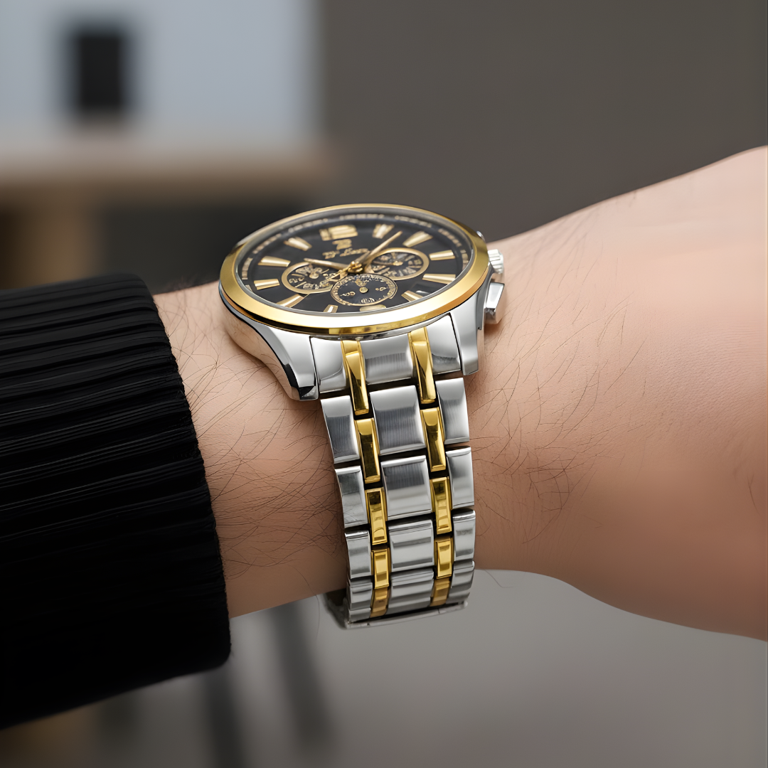 Noble Time Men’s Stainless Steel Analog Watch with Chronograph-Style Dial