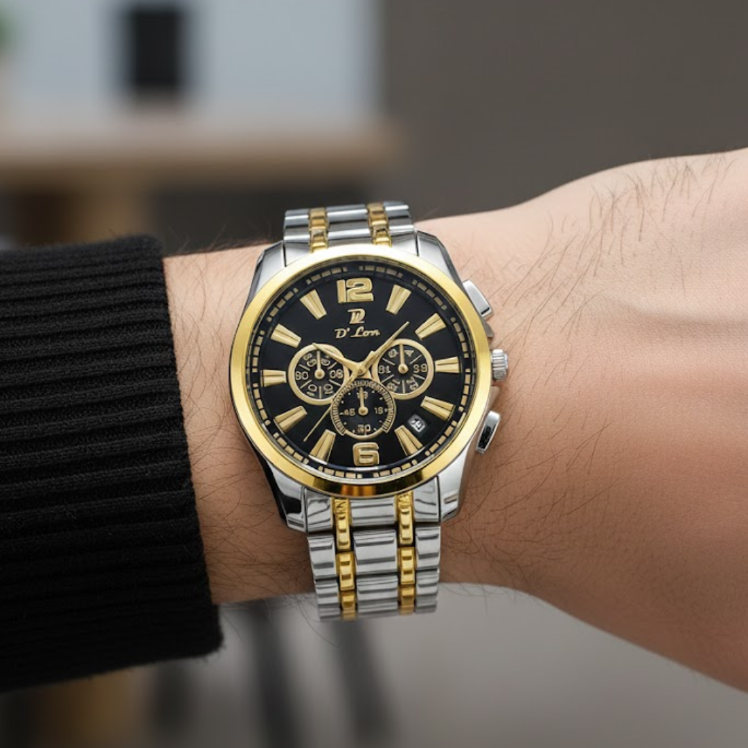 Noble Time Men’s Stainless Steel Analog Watch with Chronograph-Style Dial