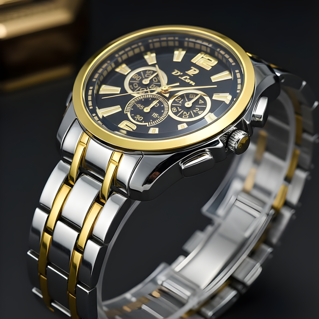 Noble Time Men’s Stainless Steel Analog Watch with Chronograph-Style Dial