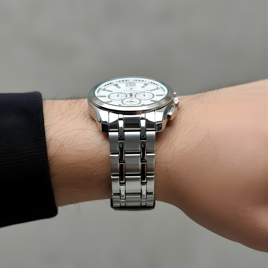 Noble Time Men’s Stainless Steel Analog Watch with Chronograph-Style Dial