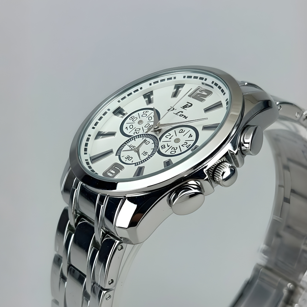 Noble Time Men’s Stainless Steel Analog Watch with Chronograph-Style Dial